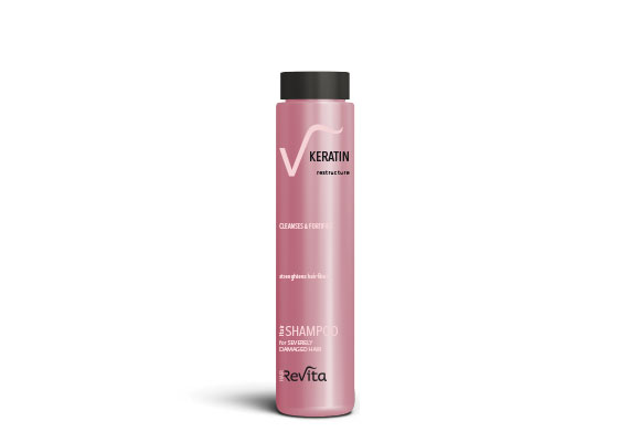 <strong><em>Cleanses & Fortifies.</em></strong><br >Keratin-based restructuring shampoo for badly damaged hair.
The delicate formula protects weakened hair fibres, whilst the addition of Keratin, Panthenol and Vitamin F helps to restore strength and elasticity.